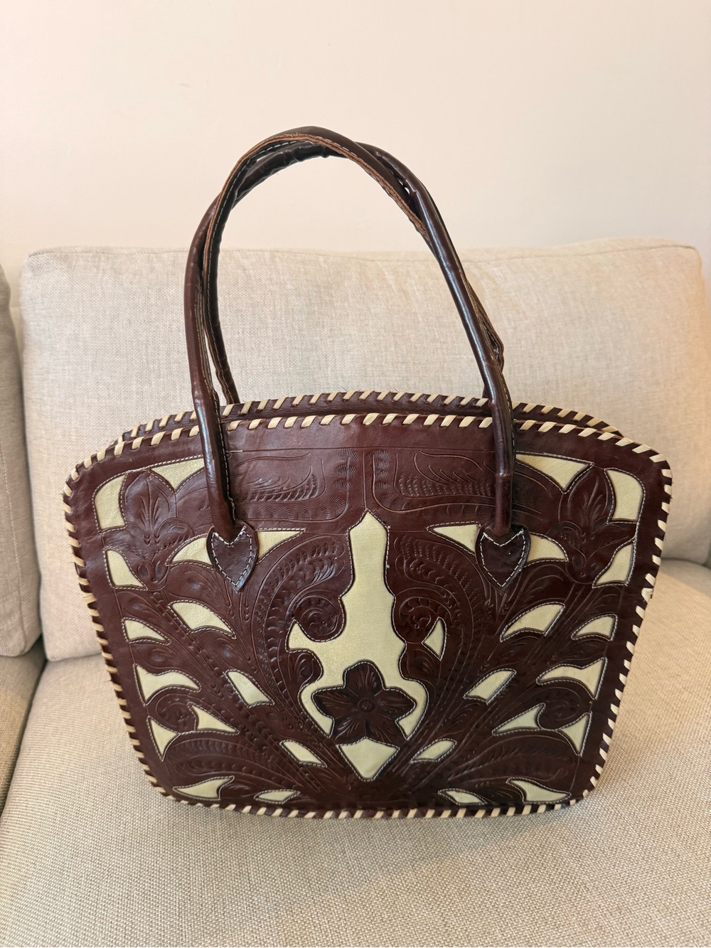 Leaders in Leather Handcrafted tooled Leather Tote Bag